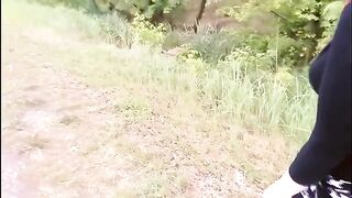 An Asian girl is getting fucked outdoors by the first comer in a new city