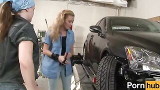 Two sexy lesbians have a passionate sex session in the garage