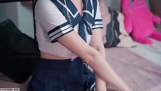 Cute Japanese schoolgirl gets her pussy filled with cum