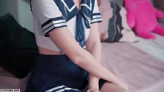 Cute Japanese schoolgirl gets her pussy filled with cum