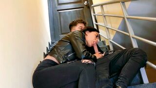 The couple got fucked on the stairs of their apartment, right on the top floor