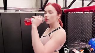 Redhead gets her asshole gapped by a trainer after a sweaty workout