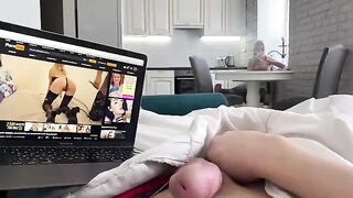A stunning blonde catches a guy jerking off and offers to give a hand