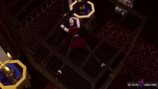 Ada Wong, captured by a zombie police officer, experiences extreme intimacy in a graphic animation