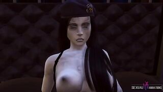 Ada Wong, captured by a zombie police officer, experiences extreme intimacy in a graphic animation