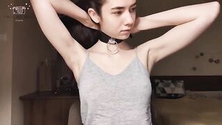 Schoolgirl gets ready for BDSM casting with nipple clamps