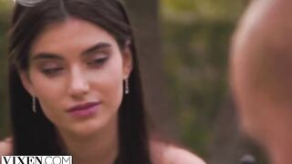 A shy brunette Stefany, in a steamy VIXEN scene, loses control with Alberto