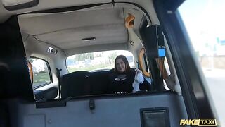 Fake taxi ride with Sabien Demonia in fishnets ends with hard sex