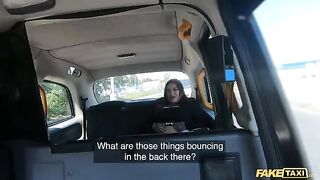Fake taxi ride with Sabien Demonia in fishnets ends with hard sex