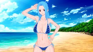 A busty woman named Vivi from One Piece gets fucked on the beach