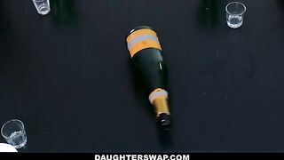 Spin the bottle game turns into hardcore foursome sex with stepdads