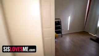 A step sister is performing a naughty show for her online followers
