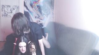 The girl gently rocks her ass to the music before getting intimate