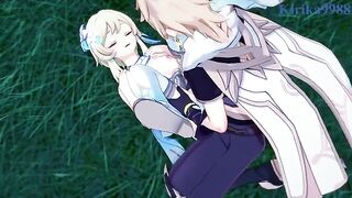 Aether fucks hot Lumine in the meadow at night - Genshin Impact Hentai