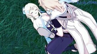 Aether fucks hot Lumine in the meadow at night - Genshin Impact Hentai