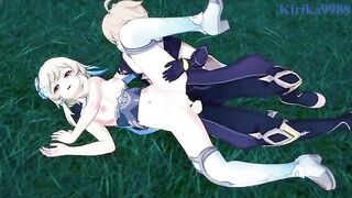 Aether fucks hot Lumine in the meadow at night - Genshin Impact Hentai