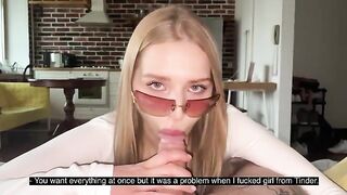 Pretty babe wears glasses, gets fucked and cum on her specs