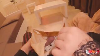 Pervert guy fucked his sexy stepmom by putting his dick in the popcorn