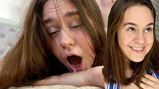 Petite brunette gets her friend’s husband’s huge dick in her mouth