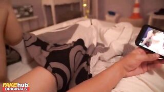 A young guy almost gets caught by pervert stepdad while fucking his stepsister