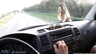 Horny hitchhiker Little Caprice gets banged in the car and receives a cumshot