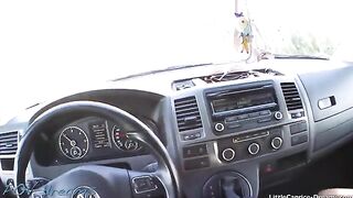 Horny hitchhiker Little Caprice gets banged in the car and receives a cumshot