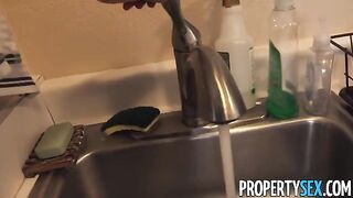 Exotic babe with big ass and huge boobs fucks her landlord