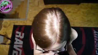 The greedy and perverted student got her glasses full of sperm after the blowjob