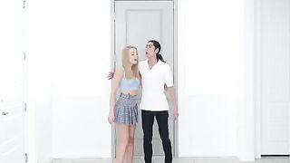 Skinny blonde gets fucked hard in the kitchen with passion