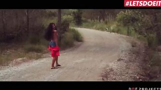 Petite brunette Alexa Tomas gets her piss soaked panties dirt, sucking cock