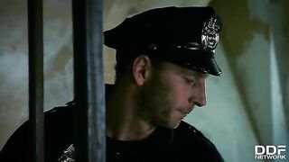 Hardcore threesome with Rosella Visconti and Kathia Nobili in the police station
