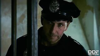 Hardcore threesome with Rosella Visconti and Kathia Nobili in the police station