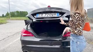 A young Italian girl buys a used car and fucks the seller in it