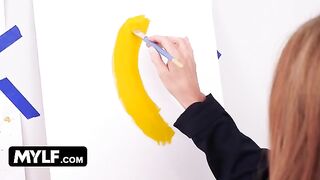 Artistic MILF with big tits fucks her nude painting model