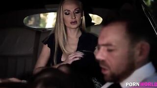 The driver got fucked with Angelina Brill and Kayla Green in a car
