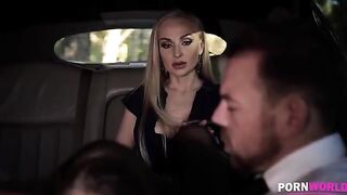 The driver got fucked with Angelina Brill and Kayla Green in a car