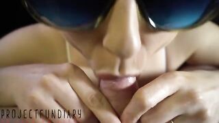 Blonde sucks and plays with foreskin, smegma, and cum