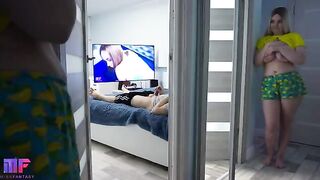 A girl spies on her stepdad, who surprises her with an intimate encounter