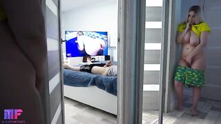 A girl spies on her stepdad, who surprises her with an intimate encounter