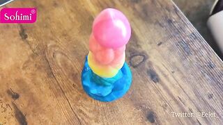 Toy review and showcase with a dildo, featuring Eelet’s playful energy