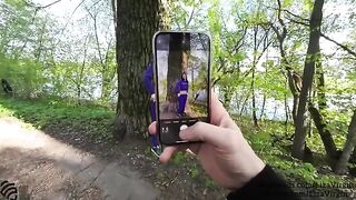 Girl made blowjob in public place and got cum in her mouth
