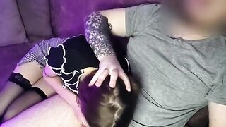 the girl was petted by a guy sitting next and fucked her mouth