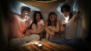 Naughty boys scared and fucked Aubrey and Penelope in a steamy swap
