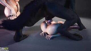 Girls satisfy the sexual desires of a werewolf