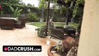 Fit and sexy girl let her stepdad finger and fuck her outdoors by the pool