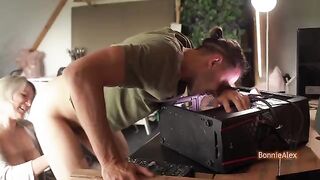 Real couple has a spontaneous quickie with intense passion and creampie finish