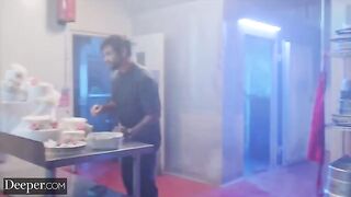 The baker competed with the help of a young man and showed her skills