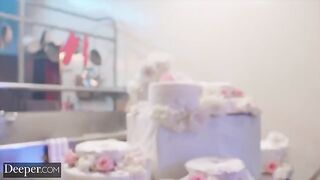 The baker competed with the help of a young man and showed her skills