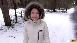 I like sex in the quick outdoor even in winter - Cum on my pretty face POV