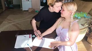 A shy student couldn't resist her tutor and took him in her mouth